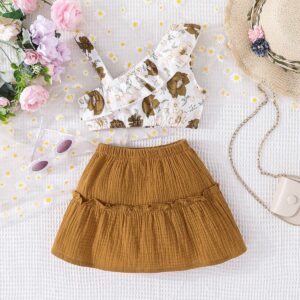 Girls' Floral Blouse & Mustard Skirt Set