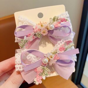 Purple Floral Lace Hair Bows