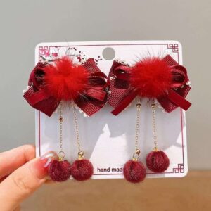 Cherry Red Velvet Bow Hair Clips