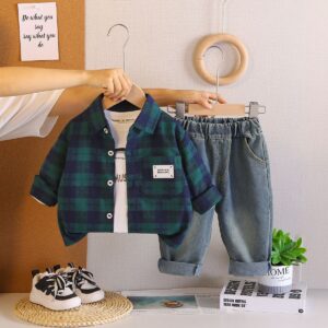 Boys' Plaid Shirt and Denim Set