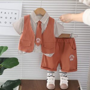 Boys' Casual Orange Vest & Shorts Set