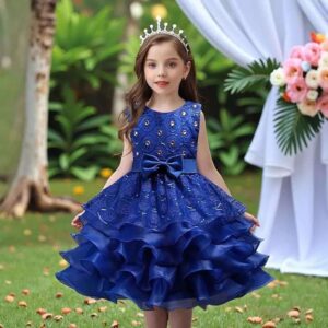 Girls' Royal Blue Ruffled Occasion Dress