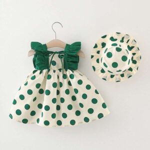 Girls' Green Polka Dot Dress & Hat Set